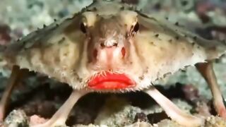 Meet the Batfish, Plump and Bright Red Lips but he won't Smile for us