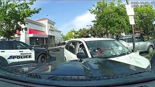 American heavy set Fella is Lit up by Police in California after Ramming Cars in Drive-Thru
