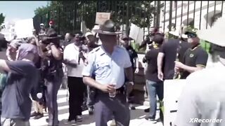 Proud Bois sad tiny YesKings turnout surrounded by Peacefully Protesting Patriots