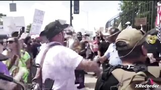 Proud Bois sad tiny YesKings turnout surrounded by Peacefully Protesting Patriots