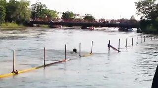 Another Dummy thinks hes a strong swimmer