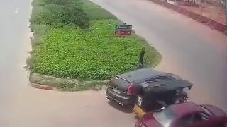 ONE Truck takes out 3 Vehicles and a Person, Completely Flattened (Aftermath included)