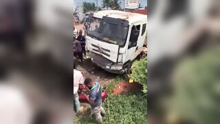 ONE Truck takes out 3 Vehicles and a Person, Completely Flattened (Aftermath included)