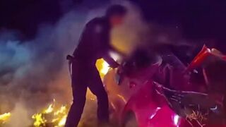 Heroic Police save Woman fleeing them from Burning Alive in her Car