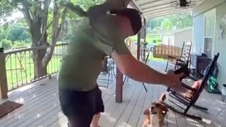 Doorbell camera catches man getting attacked by a squirrel