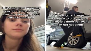 "Anything a Man Can Do"..... She Changes a Tire! Lol