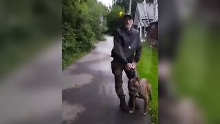 Man lets his Muscular Pitbull attack on Woman because he can