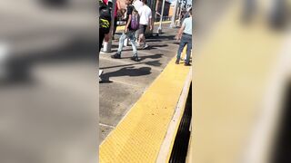 Big Black Man in All White tries to Kidnap Woman on NYC Subway in broad daylight..Finds Out