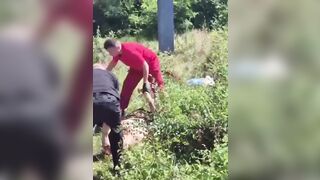 This is Bad. Elderly Woman explodes walking with umbrella must be Deaf