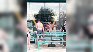 Big Bald Man goes Berzerk started a bloody fight over GF's revealing swimsuit
