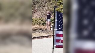 Eight month anniversary of her neighbor hating her Trump signs so woman turns it up!