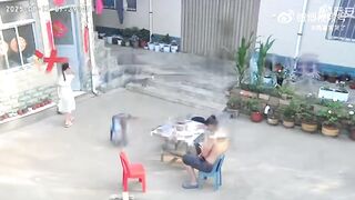 A girl was about to enter her home when she was swallowed by a terrifying "fire dragon" and thrown away