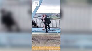 In the US, a cop beat up liberals who blocked a road protesting the actions of the Immigration Service.