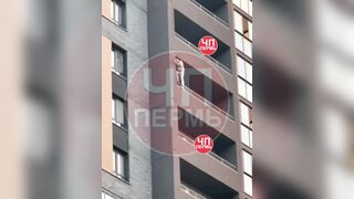 A man parachuted from a balcony.