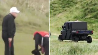 Trump Spotted Playing Golf in an Armor Plated Golf Cart... Golf Force One!!!
