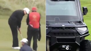 Trump Spotted Playing Golf in an Armor Plated Golf Cart... Golf Force One!!!
