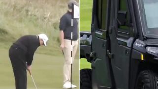 Trump Spotted Playing Golf in an Armor Plated Golf Cart... Golf Force One!!!