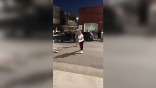 Big Woman Kicks a Man's Truck and Finds out Quick