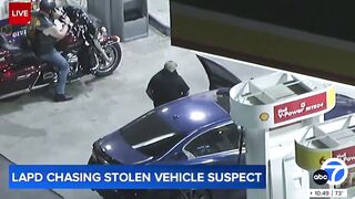 Driver stops for gas in middle of high speed police chase and still manage to escape