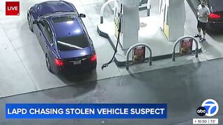 Driver stops for gas in middle of high speed police chase and still manage to escape