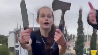 Little Girl Defends Herself From Migrants with an AXE and a KNIFE