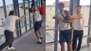 German Black Guy Beaten By Arabic Mob In Berlin. Gets more violent as it goes on