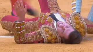 Horrific moment Portuguese matador is gored and tossed around by bull