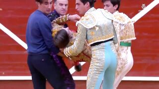 Horrific moment Portuguese matador is gored and tossed around by bull