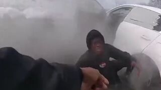 MESS: A pair of usuals, suspected of car theft, "try" to run from the police.