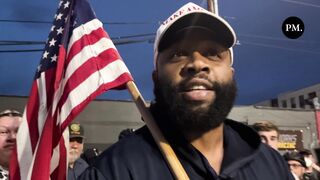 Black man comes to the ICE Facility with a MAGA Hat and America Flag