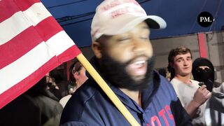 Black man comes to the ICE Facility with a MAGA Hat and America Flag