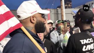 Black man comes to the ICE Facility with a MAGA Hat and America Flag