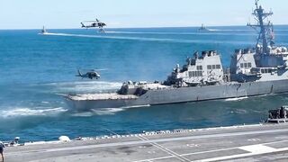 The Navy Seals perform a fast rope Demonstration