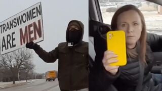 Liberal Karen gets upset by the sign he is holding & she calls 911