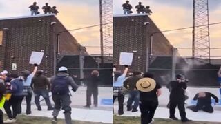 Troublemaker Disguised as a Priest Shot in The Head With A Pepper Ball..