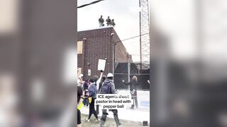 Troublemaker Disguised as a Priest Shot in The Head With A Pepper Ball..