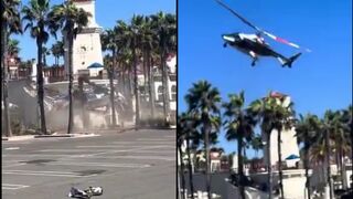 Close up Video of the Helicopter Crash in Huntington Beach, California Today!