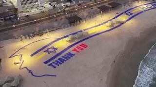Will the Peace last? Air Force One flies over sign thanking President Trump on the beach of Tel Aviv!