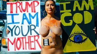 Libtard karen standing naked in the road protesting ICE.