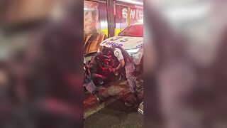 Man blocking Sydney tram gets into a fight with police officers