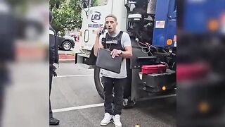 A McDonald’s security guard booted a garbage truck after the driver stopped for lunch