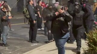 WATCH:Antifa thugs outside ICE Portland TURN on eachother deploy MACE in comrade face