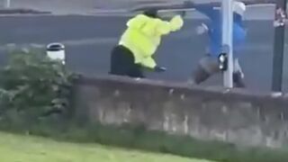 Meanwhile in Ireland today Migrants equipped with sword vs Irishman Standard.