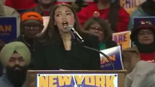 AOC screams uncontrollably about racism during a rally to support socialist NYC Mayoral Candidate Zohran Mamdani.