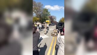 A leftist opened the door of an ICE vehicle in an attempt to release a criminal detainee and found out what happens when you do things like that.