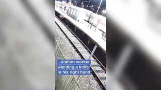 CCTV of Muslim terrorist who stabbed 11 ppl in London train last night