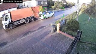 Car hit the back of a parked garbage truck injuring a a sanitation worker