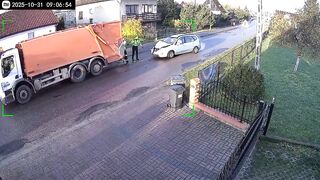 Car hit the back of a parked garbage truck injuring a a sanitation worker