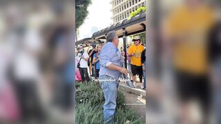 Man holding "You proved Charlie right" sign ATTACKED and pushed to ground by anti-ICE