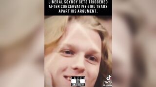 LIBERAL SOYBOY GETS TRIGGERED AFTER CONSERVATIVE GIRL TEARS APART HIS ARGUMENT.